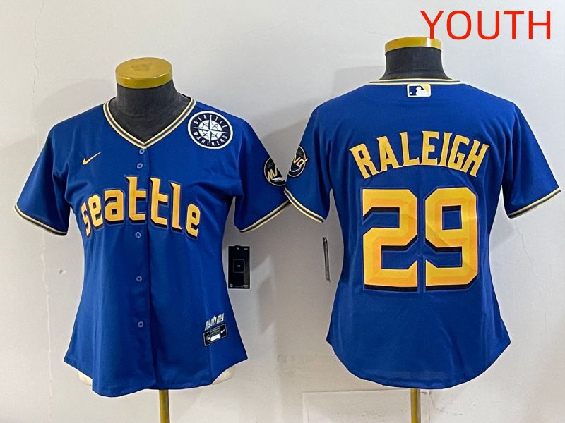Youth 2025 Seattle Mariners 29 Raleigh Blue City Edition Nike MLB Jersey style 8